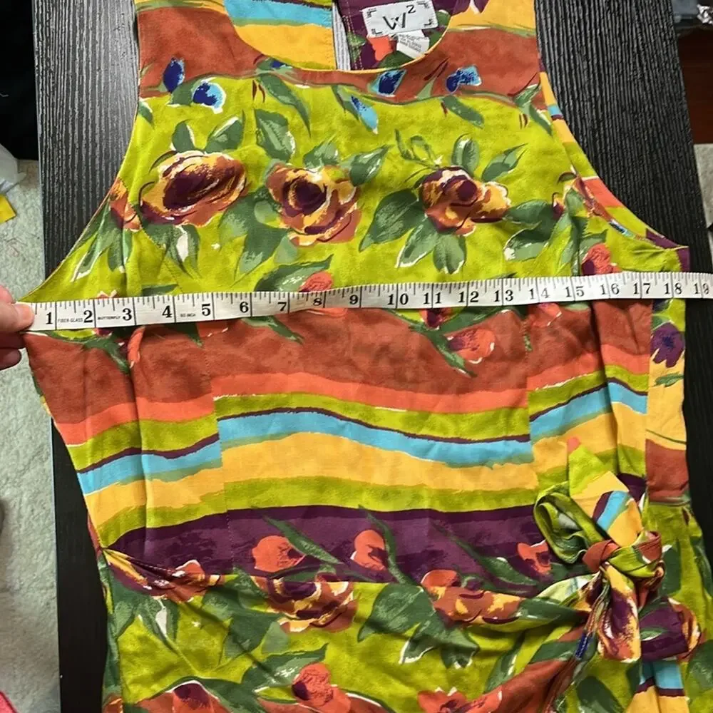 Vintage 90's Boho Floral Beachy Sleeveless Faux Wrap Dress